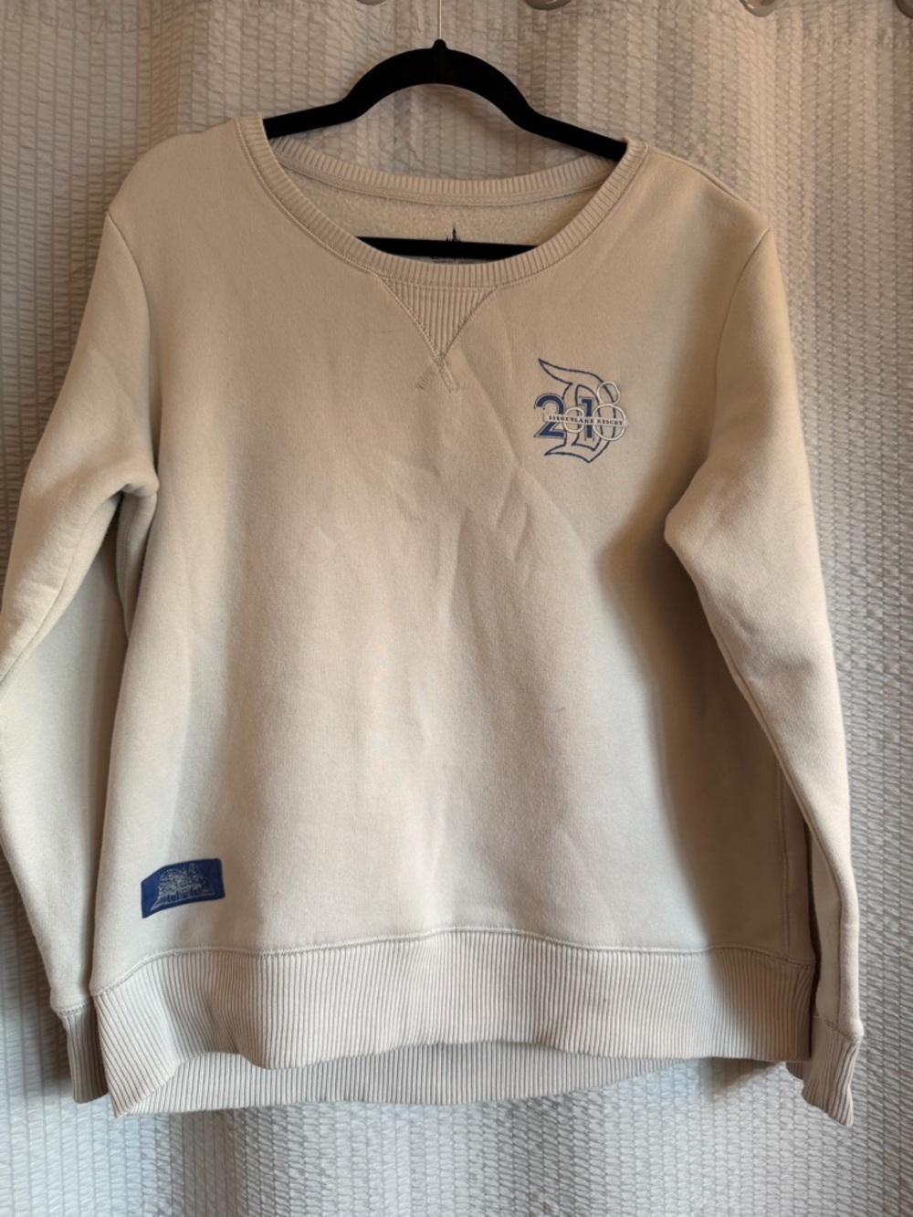 Disney Cream Crewneck Sweatshirt with Blue Logo